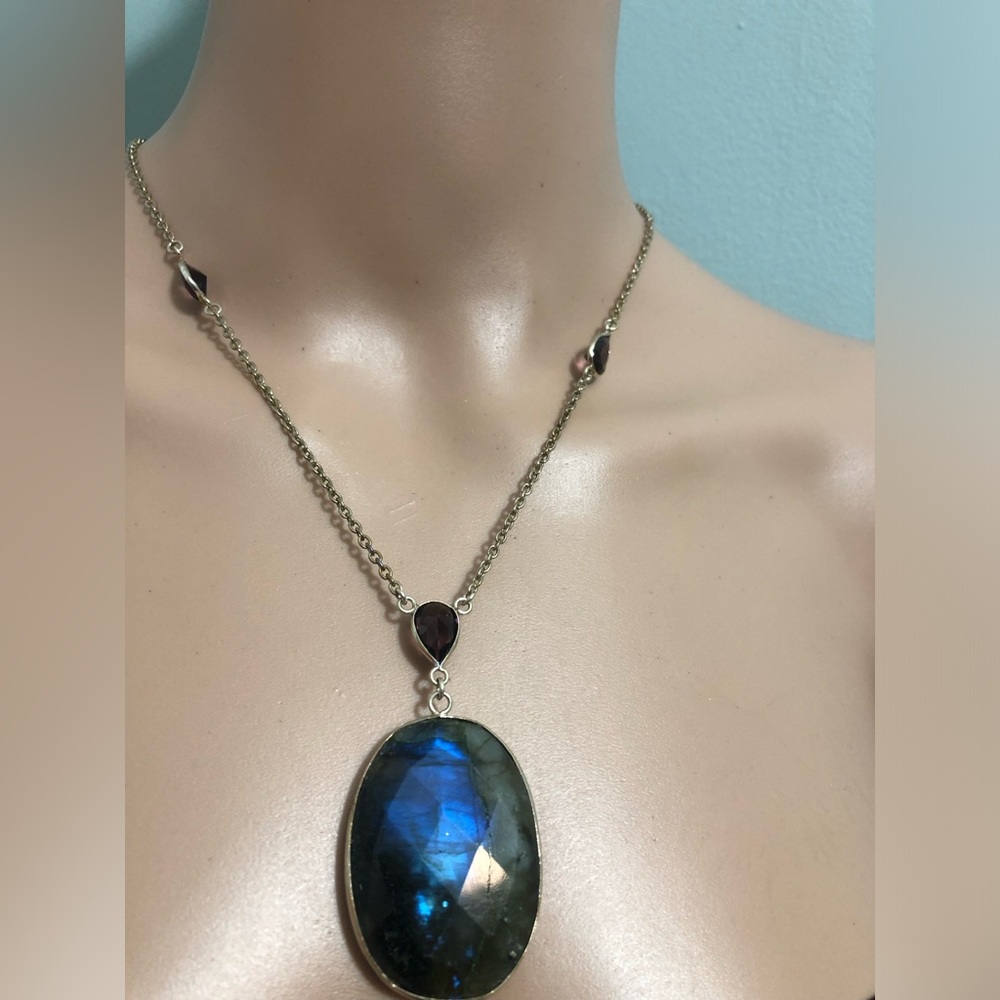 Oval Gemstone 925 Silver Pendant Necklace